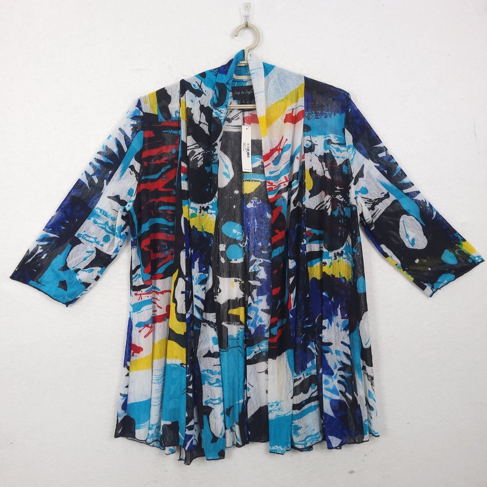 Step In Style Lightweight Cardigan XL Abstract Artsy Grunge Sheer Maximalist